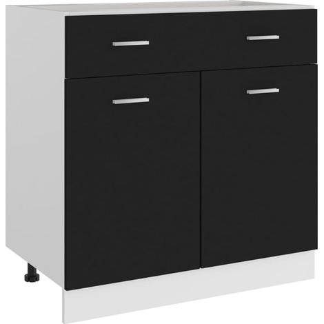 Armoire de plancher à tiroir, Armoire de cuisine, Elément bas de cuisine Noir 80x46x81,5 cm Aggloméré HYB21176 (1/5)