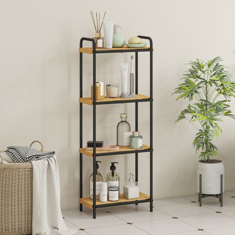 Étagère salle de bain étagère de rangement 4 niveaux étroite autoportante bambou 1.5 x 21.5 x 106 cm effet bois naturel