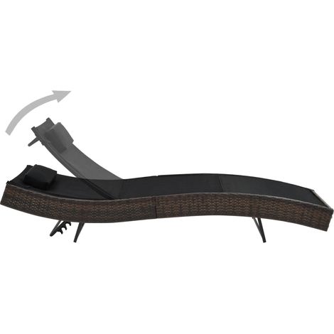 Chaise longue Transat Bain de soleil avec oreiller Résine tressée Marron