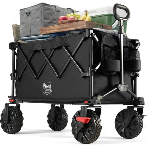 Chariot de Plage Pliable 250L Roues Tout Terrain avec Frein charrette à 4 roues amovibles tout terrain, poignée télescopique réglable et porte-gobelet, idéal pour camping et festivals (1/5)