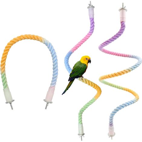 Perchoirs en corde à oiseaux 3 tailles pour cage à perroquet, perchoirs élastiques, balançoires, jouets colorés pour perruches, aras, perruches (1/5)
