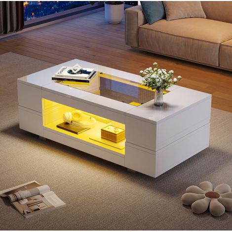 Tavolino LED 100 x 50 x 35 cm con controllo Bluetooth tramite app, bianco DESVIAE (1/5)