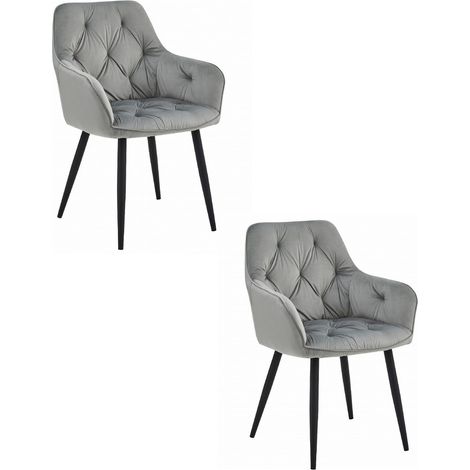 Set di 2 sedie Jork in velluto grigio argento con gambe nere (1/5)