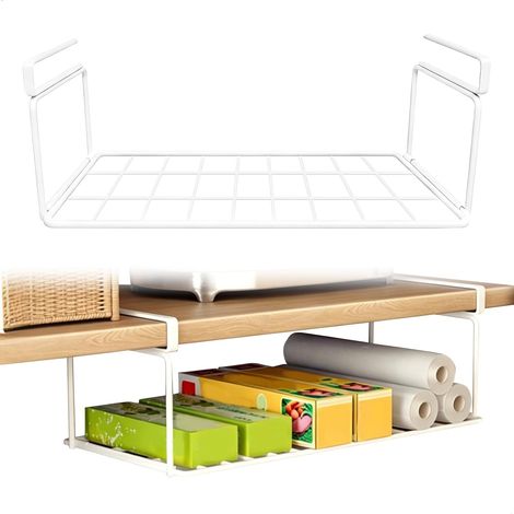 Rangement Placard Cuisine, Tiroir Sous Bureau Panier à Suspendre pour Étagères Jusqu'à 2.5 Cm, Panier Rangement Cuisine Suspendu Organisateur Placard Cuisine Blanc 40x20x12.5 Cm (1/5)