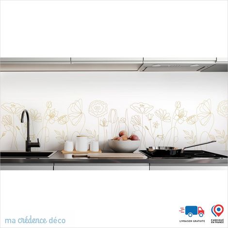 Crédence : Fleurs et dessin 2 - Couleur Doré - Alu composite - 245 - 60 (1/3)