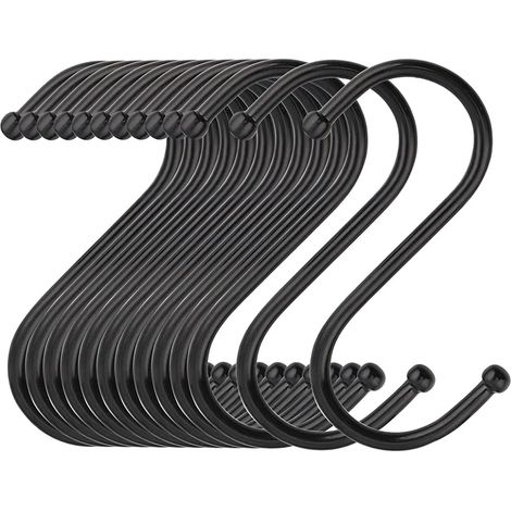 Crochets en S noirs, lot de 20, diamètre max 32 mm, crochets de suspension pour casseroles, plantes, serviettes, cuisine, chambre, salle de bain, jardin (1/5)
