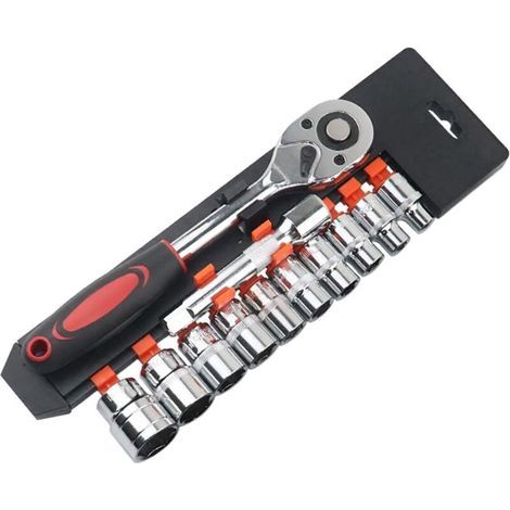 BUNTHAUS 12-teiliger Steckschlüsselsatz mit 1/2\"-Ratschen, 8-24-mm-Sechskanteinsätzen, Druckknopfentriegelung und 250-mm-Umschaltknarrenverlängerung aus Chrom-Vanadium-Stahl. (1/4)
