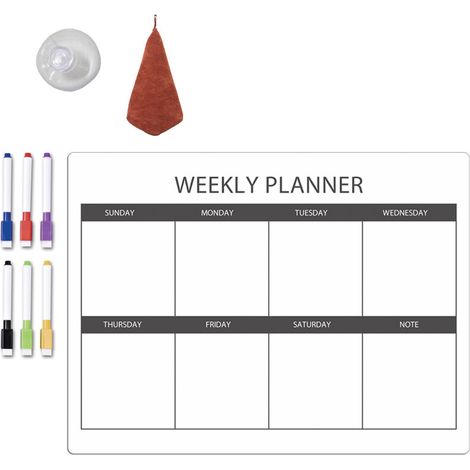 1 Tableau blanc magnétique, plastique, avec stylo et chiffon, pour réfrigérateur, calendrier hebdomadaire, planificateur de repas (1/5)