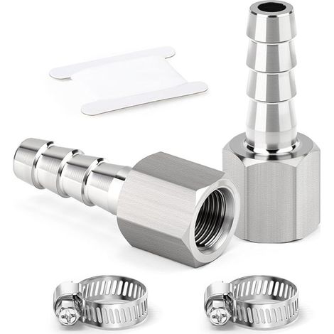 2 pièces raccords embout cannelé acier inox 304, embout 8 mm vers filetage femelle BSP 3/8", raccord compression eau, carburant, air (1/5)
