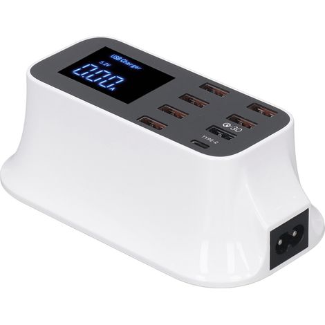 Chargeur USB 40 W avec affichage numérique LED, protection multiple, 8 ports USB, adaptateur secteur LCD AC100-240 V, prise UE (1/5)