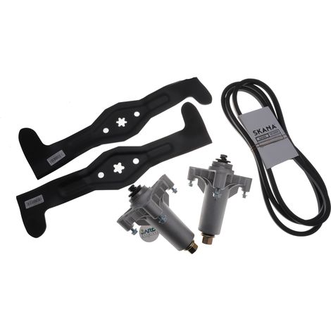 Jardiaffaires – Kit réparation tondeuse autoportée 92cm – 2 lames soufflantes mulching – 1 courroie AA105 – 2 paliers fixation étoile 5 et 6 pointes (1/3)