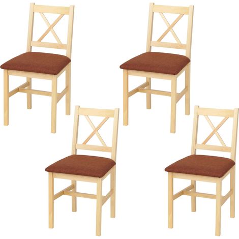 Lot de 4 chaises de salle Ă manger HWC-F77, chaise avec dossier, chaise de cuisine, bois massif, tissu, style cottage- n