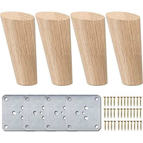 12cm Holz Tischbeine, 4 Stück Massivholz Schräg Konisch Ersatz Möbelfüße Möbelbeine mit Montageplatten & Schrauben für Sofa Bett Schrank Couch Stuhl (1/5)