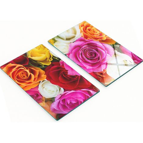 Planches à découper décoratives en verre trempé, motif roses colorées, 2 x 30 x 52 cm