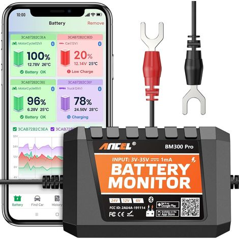 BM300PRO Battery Monitor 6/12/24V Moniteur de Batterie Bluetooth 5.3 Testeur Batterie Voiture test de charge/démarrage alarme IP67 étanche pour camion moto bateau rv plomb lithium Batterie (1/5)