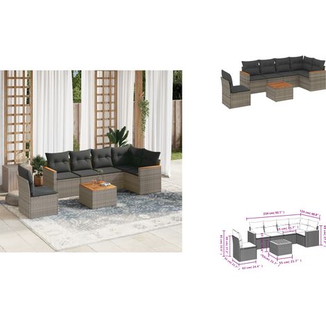 7-tlg. Garten-Sofagarnitur mit Kissen Grau Poly Rattan - Gartenmöbel Set - Esszimmergarnitur - Outdoor Möbel - Lounge Sofa - Rattan Gartenmöbel (1/3)