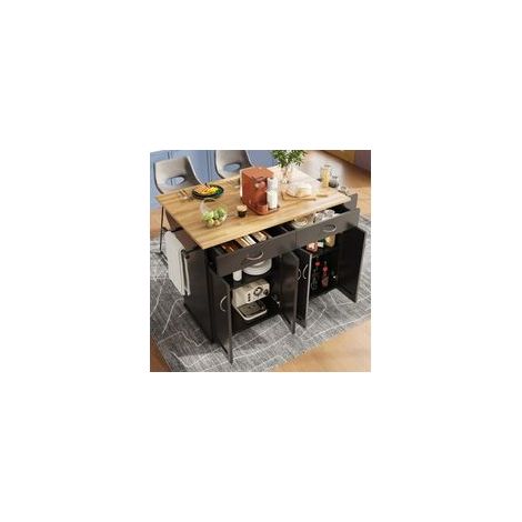 Okwish – Îlot de cuisine moderne 106×50×90,5 cm – Desserte multifonctionnelle avec rangement – Métal et MDF – Plateau ajustable 0° à 90°
