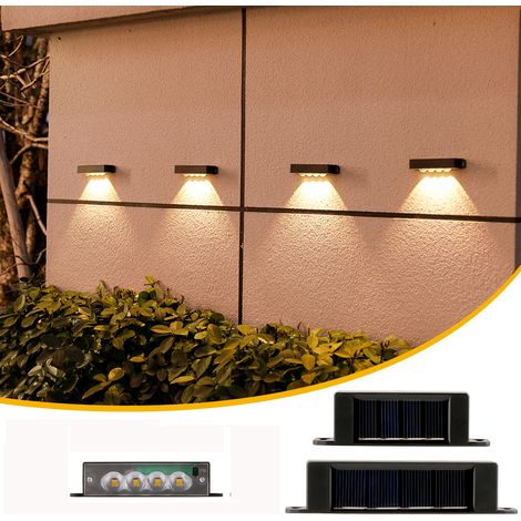 Lot de 4 appliques murales solaires d'extérieur, lampes solaires étanches, projecteurs d'extérieur à interrupteur automatique, éclairage 4 LED