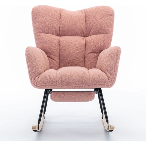 Fauteuil à Bascule en tissu teddy, Rocking Chair Avec Repose-Pieds, Rose (1/5)