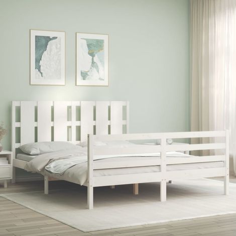 Bed Frame without Mattress White King Size Solid Wood vidaXL (1/5)