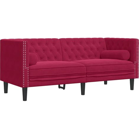 Canapé  Sofa Chesterfield avec traversins 2 places velours