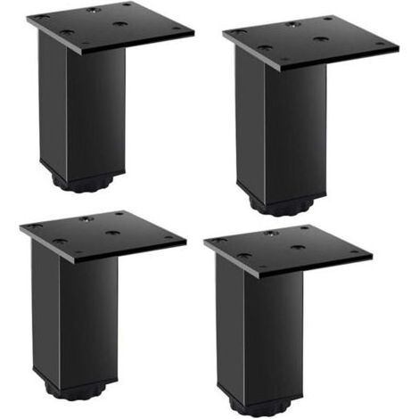 Pair Lntyq Lot de 4 pieds de meubles en métal réglables en alliage d'aluminium - Noir - 38 x 80 mm - Avec vis (1/5)
