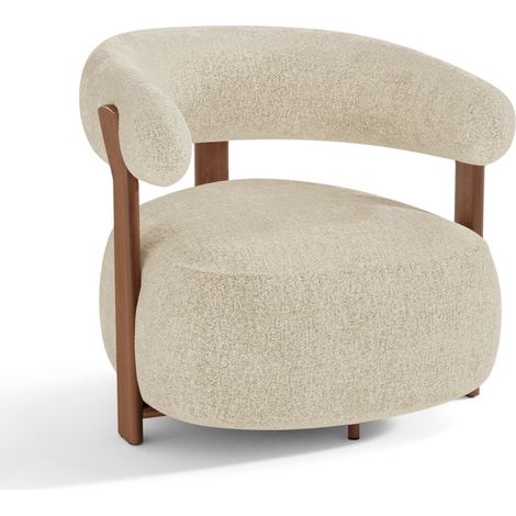 Fauteuil en velours texturé beige PALM (1/5)