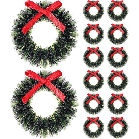 15pièces Couronnes de Noël Miniatures pour Maison de Poupée Échelle Guirlande Décorative à Suspendre Jouet Imitation Petites Couronnes de Noël avec Nœud pour Micro-Paysage (1/5)
