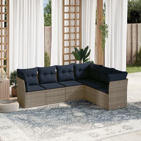 vidaXL 6 Piece Garden Sofa Set with Cushions Grey Poly Rattan (1/5)