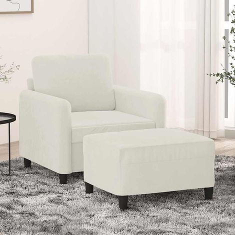 vidaXL Sillón con taburete terciopelo crema 60 cm (1/5)