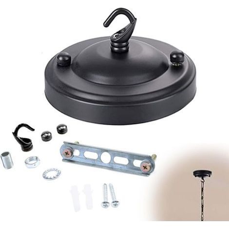 – Vintage black metal ceiling rose – Suspension accessory – Load capacity 10 kg – Easy installation with hooks and screws (1/5)