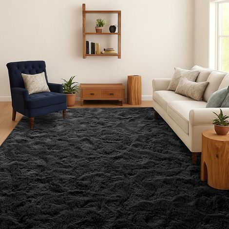 Tapis Shaggy Salon Chambre Poils Longs, Noir, 160x230 cm Uni, Doux et moelleux, Antidérapant, Lavable en machine, Pour chambre d’enfant, chevet, salle de jeux, dortoir, bureau (1/5)
