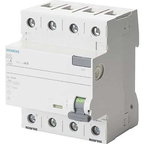 Siemens Interrupteur différentiel, 4 pôles, Type A, In: 63 A, 30 mA, Un AC: 400 V, N-gauche, 5SV33466KL