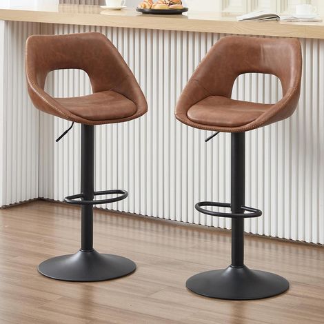 Barhocker 2er Set höhenverstellbar, drehbar, mit Rückenlehne, Kunstleder Braun (1/5)