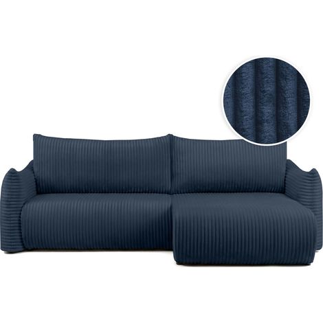 Canapé d'angle LYSIA réversible et convertible 4 places en velours côtelé - Bleu foncé (1/5)