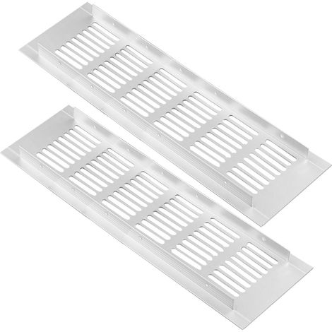 Lot de 2 Grille d'aération Aluminium, Blanc, 80x250mm, Pour Armoire Cuisine