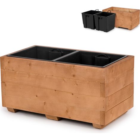 Vaso da fiori in legno con due inserti removibili, fioriera impregnata per balcone, giardino o terrazzo, 62 x 33 x 32 cm - marrone (1/5)
