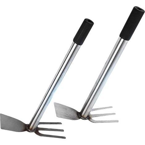 35227cm Houe Double Outil de Jardinage Lot de 2 Houes à Dents en Acier Inoxydable Poignée Antidérapante Double Usage pour Creuser Planter et Désherber Outils Jardin et Tâches Extérieures (1/5)
