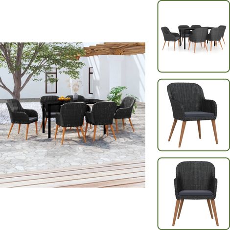 The Living Store Juego de comedor de jardín 7 piezas con cojines negro - Juego de comedor