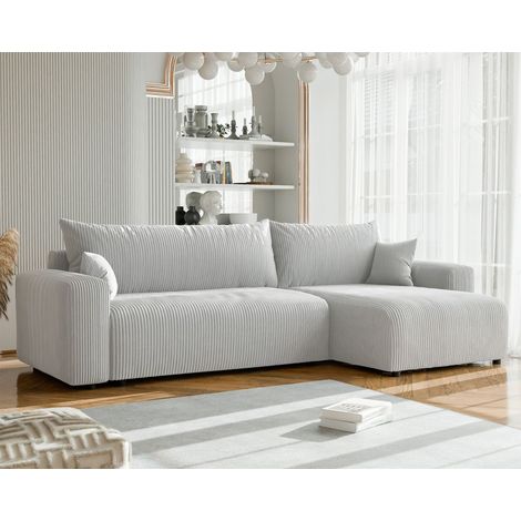 Ecksofa mit Schlaffunktion LUNA MAX in Stoff Poso Hellgrau Ottomane Rechts