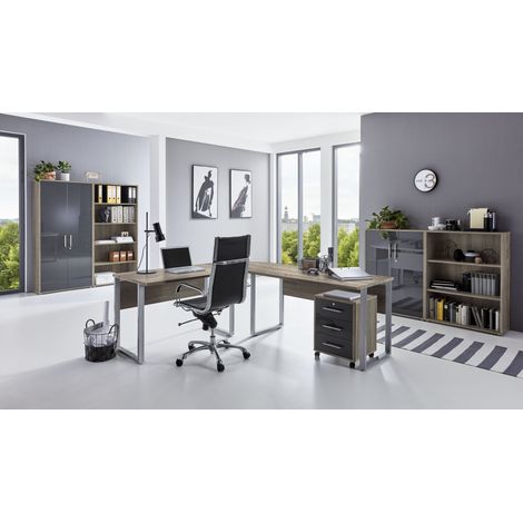 BMG Möbel Büromöbel-Set, Office Edition Set 1, eiche sonoma/ anthrazit hochglanz