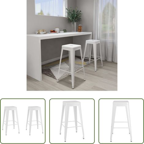 Barre de cuisine - Tabourets de bar empilables lot de 2 blanc Métal (1/5)