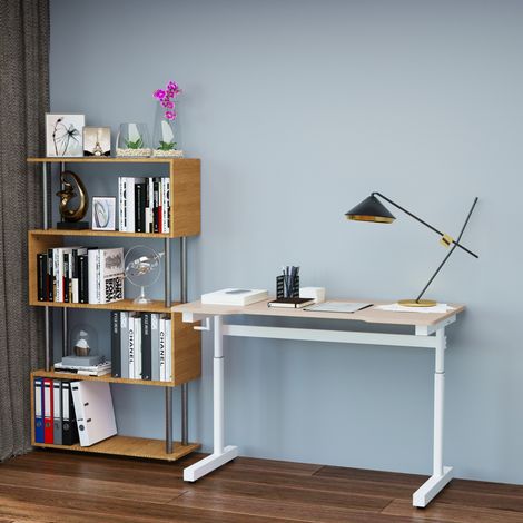 Escritorio de Pie 120x60x72-117 cm con Altura Ajustable Manual con Manivela Mesa para Ordenador para Oficina Estudio Salón Estilo Racing Carga 150 kg Natural (1/5)