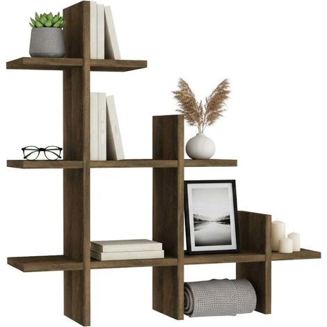 Dmora - Mensola Caelum, Scaffale, Ripiano a muro, Scaffalatura multiuso, 82x18h80 cm, Noce, con imballo rinforzato, con imballo rinforzato