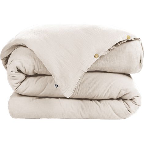 Housse de couette Gaze de Coton 260x240 cm GAIA Beige Pampa (1/5)