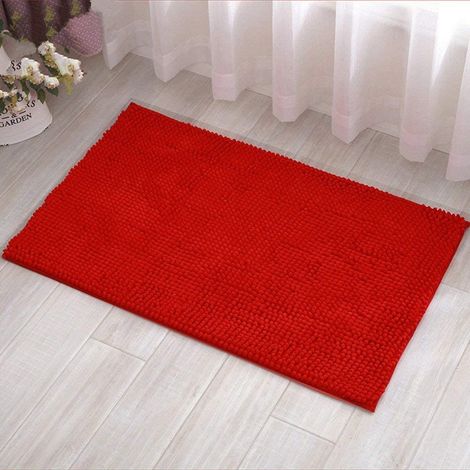 Tapis de bain de Noël ultra doux, absorbant et antidérapant en microfibre chenille, tapis de douche pour baignoire, douche, sol, cabine de douche, rouge. (1/3)