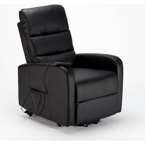 Poltrona reclinabile relax elettrica con alzapersona in similpelle Elizabeth Design - Nero