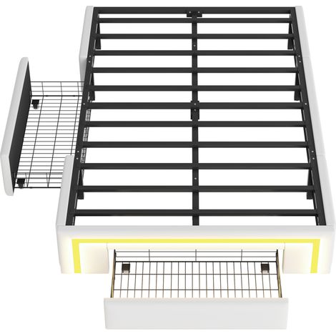 Cama con almacenamiento 90 x 200 cm en PU blanco, cajones, LED en el pie, sin cabecero (1/5)