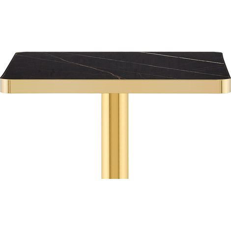 Table carrée de salle à manger effet marbre 60 x 60 cm, plateau MDF noir bord doré et piètement métal stable, pour 2 à 4 personnes, salon ou bistrot - CHICFURN (1/5)