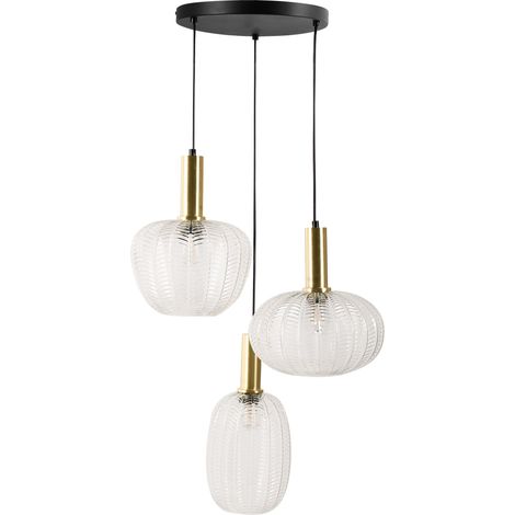 Lampadario a 3 luci con paralume in vetro e base in metallo trasparente Njoro